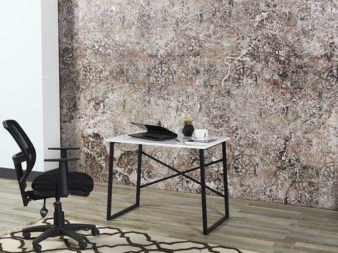 Furnish Home Store Lator Black Metal Frame 35 Wooden Top Small Writing and Computer Desk for Teens Bedroom White