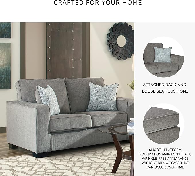 Signature Design by Ashley Altari Modern Loveseat with 2 Accent Pillows Light Gray