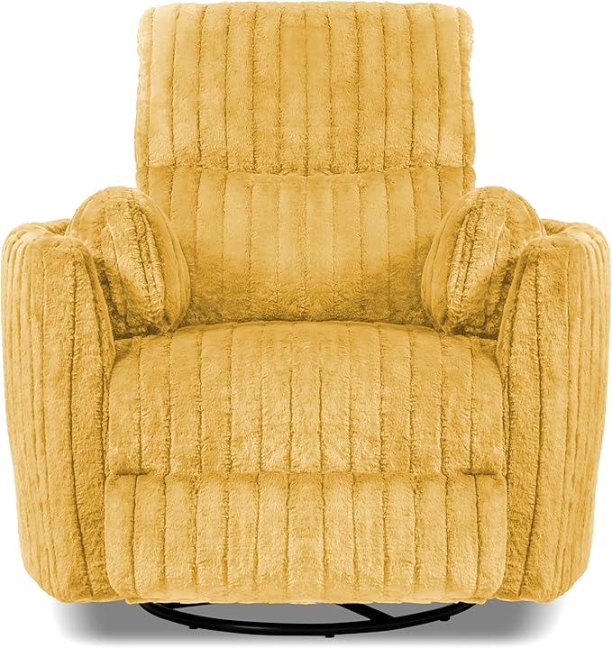Furniture of America Vyrinor Modern Chenille Power 220° Swivel Recliner Chair with Pillows Reclining Glider Comfy Sofa Wooden Comfortable Couch for Living Room Nursery Home Theater Yellow