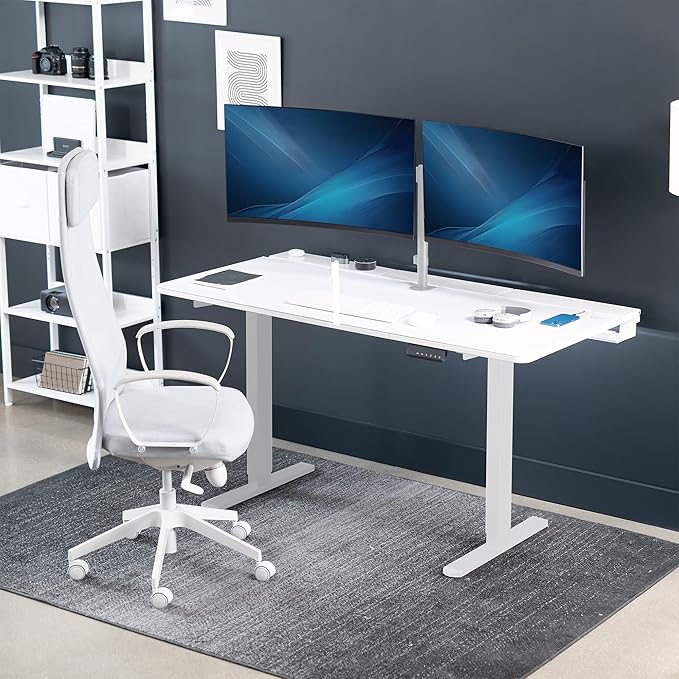 VIVO Electric 60 x 30 inch Standing Desk with Concealed Trays and Full-Size Mouse Pad Dual Motor Memory Controller Height Adjustment White Top White Frame DESK-KIT-E2W-P3W