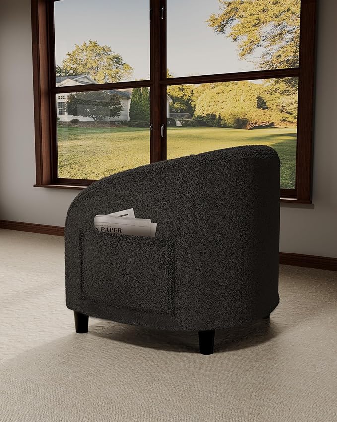 Velvet Accent Chair Comfy Upholstered Barrel Club Chair with Armrest &amp Soft Padded Seat Modern Sofa Chair for Living Room Bedroom Study Waiting Room Deep Gray