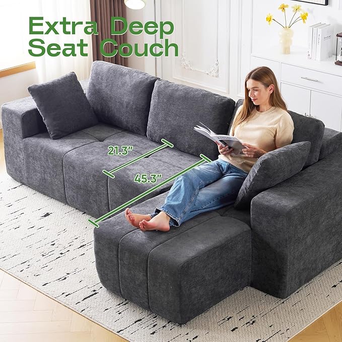 Cloud Modular Sectional Sofa Chenille Upholstered L-Shape Boneless Couch with Right Facing Chaise Sturdy Frame &amp Soft Deep Seat CushionsSectional Couch for Living Room No Assembly Grey
