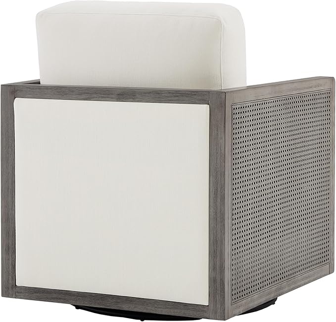 CHITA Swivel Accent Chair Rattan Arm Chair for Living Room and Bedroom Fully Assembled Cream Fabric with Grey Frame