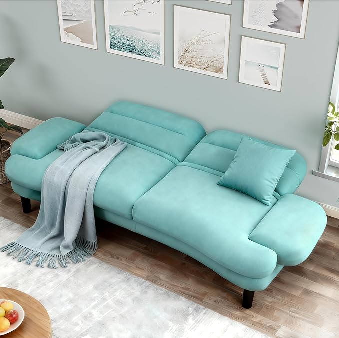 79” Futon Sofa Bed Sleeper Sofa Convertible Sofa Bed with Adjustable Backrest and Armrests Luxury Velvet Cloud Loveseat Convertible Recliner Sleeper Sofa for Living Room Bedroom Apartment Green