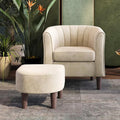 LINSY Accent Chair with Ottoman Modern Barrel Chair Small Armchair Reading Chair with Footrest Comfy Round Arms Chair for Living Room Bedroom Reading Room Velvet Beige