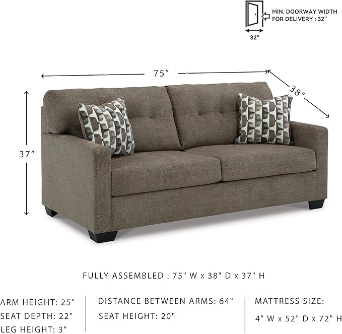 Signature Design by Ashley Mahoney Contemporary 2-in-1 Tufted Sofa Sleeper with Folding Gel Memory Foam Mattress Full Dark Brown