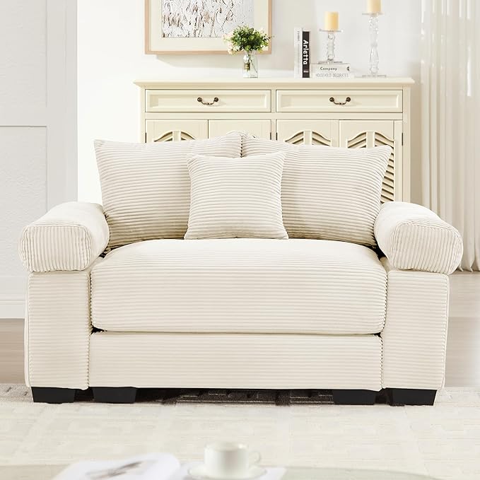 ERYE Modern Corduroy Upholstered Accent Chair Oversized Wider Seat Armchair Leisure Comfy Sofa Chair with Removable CushionArmrests and 3 Pillows for Home Apartment