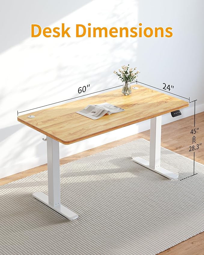 CubiCubi Electric Standing Desk 60 x 24 Inches Height Adjustable Sit Stand Desk Ergonomic Home Office Computer Workstation Light Rustic Brown