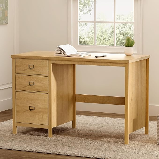 47 Executive Desk with File Drawer Farmhouse Wood Home Office Desk with Storage Drawer Computer Writing Desk for Study Office Natural Oak