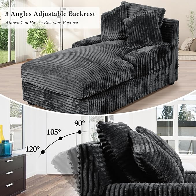 59 Inches Chaise Lounge Indoor with Adjustable Backrest Single Sleeper Sofa Chair with Lumbar Pillows Upholstered Sofa Bed for Living Room Bedroom Office