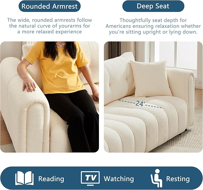 91.5” Couches for Living Room 3 Seater Loveseat Sofa Couch Oversized Upholstered Deep Seat Couch for BedroomApartment (Beige 91.5)