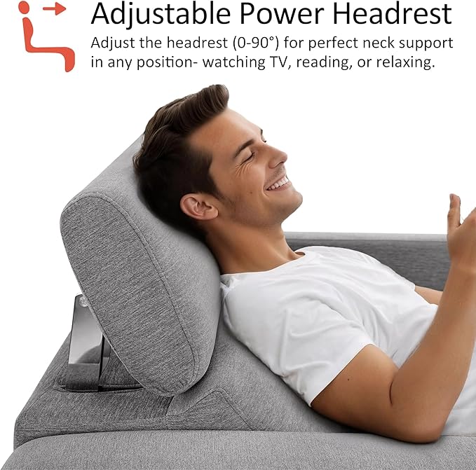 MCombo Zero Wall Recliner Chair Wall Hugger Power Recliner Chair with Adjustable Headrest High Wood Leg USB &amp Type C Dual Charge Ports for Living Room Small Spaces HL128 (Textile Grey)