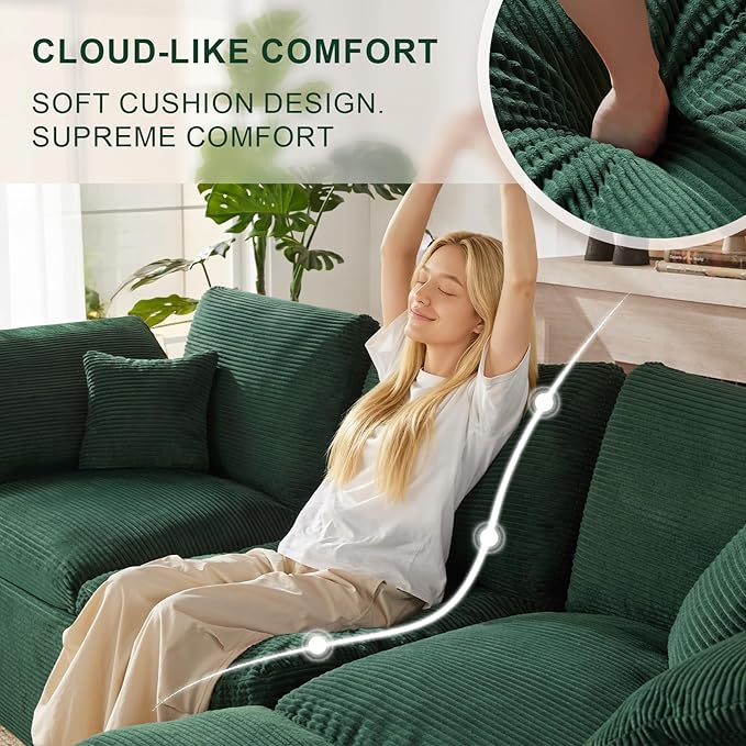112 Cloud Sectional Couch Boneless couches for Living Room L Shaped Couch with Convertible Ottoman Modular Sectional Sofa with Deep Seat Comfy Soft Cushions No Assembly Green