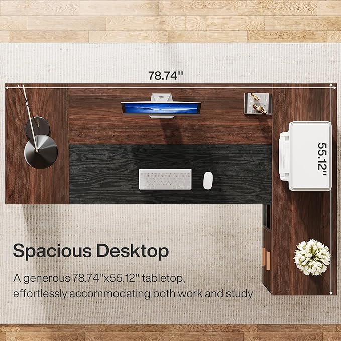 Tribesigns 78 L Shaped Executive Desk Large Office Computer Desk with Drawers and Lateral File Cabinet Modern Business Furniture Workstation with Storage Shelves for Home Office