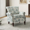HULALA HOME Modern Wingback Accent Chair with Wood Legs &amp Removable Cushion Comfy Upholstered Armchair with Nailhead Trim Floral Pattern Single Sofa Chair for Living Room Bedroom Medallion