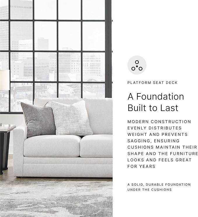 Signature Design by Ashley Maitelynn Contemporary Sofa with Accent Pillows Reversible Cushions and Sloped Arms Light Gray