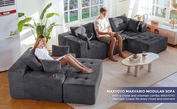 MAXYOYO Modular Sectional Sofa Couch and Chaise Lounge L Shaped Modern Cloud Couch with Ottoman Sofa in A Box Tufted Boneless Sleeper Chair for Living Room No Assembly Required Grey