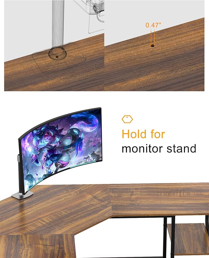 Teraves Modern L Shaped Desk with Shelves64.84 Computer/Gaming Desk for Home OfficeCorner Desk with Desktop (Teak+Black Frame Large+4 Tier Shelves)