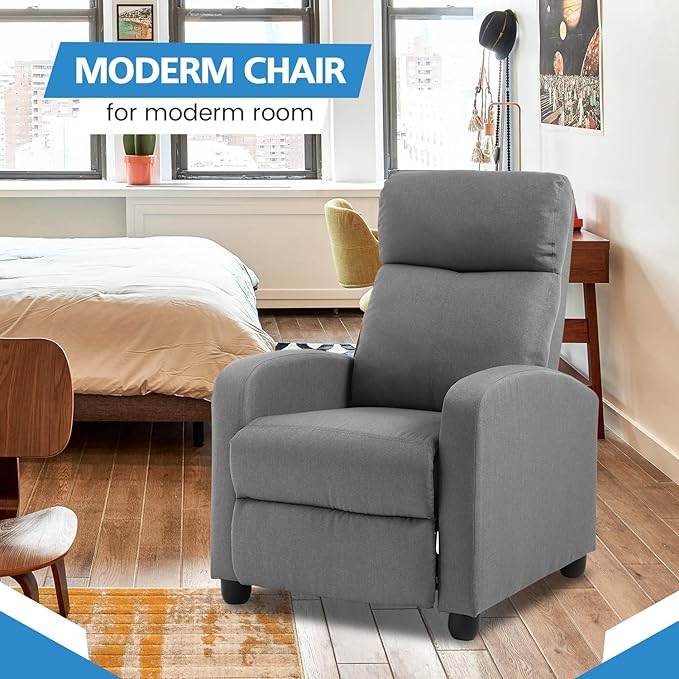 Recliner Chair for Adults Living Room Chairs Reading Chair with Fabric Padded Seat Backrest Modern Reclining Easy Lounge Bedroom Chair Recliner Chair for Bedroom (Grey)