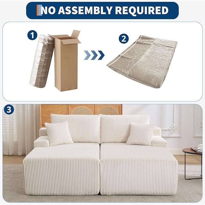 Oversized Chaise Lounge Chair 67 * 61 Indoor Double Cloud Boneless Couch with 4 Pillows Armrests Deep Seat No Assembly Required Comfy Corduroy Sleeper Sofa Bed for Living Room
