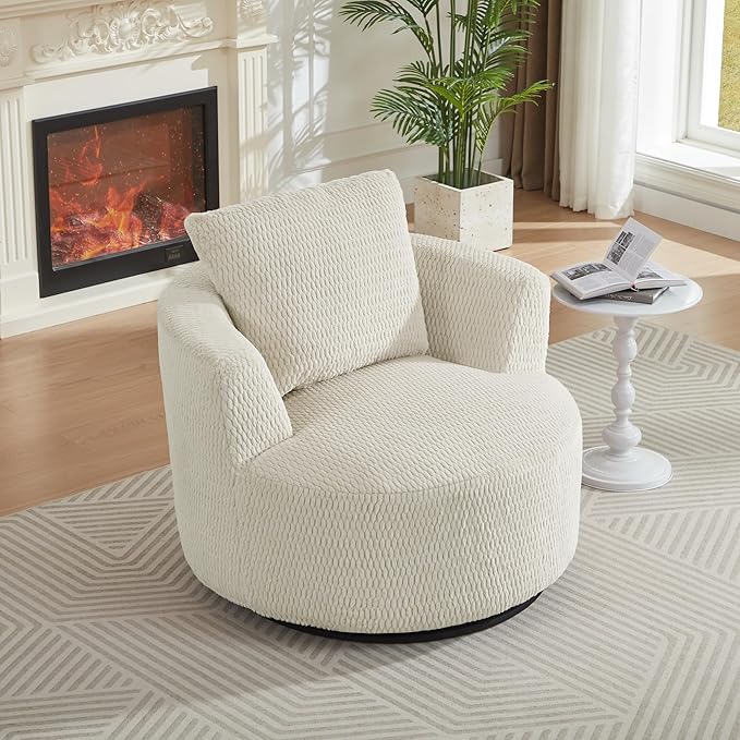 360° Swivel Accent Chair Compressible for Storage Modern Luxury Chair with Thick Cushioning for Office Living Room and Apartment Cream