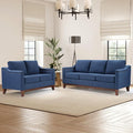 2 Piece Sofa Set 2-Seater and 3-Seater Sofa Couch with Solid Wood Legs Vintage Rivet Comfy Sofa with Thicked Cushion for Living Room Apartment Office Blue