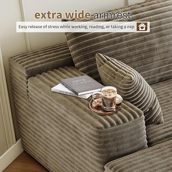 139.4 Modular Sectional Sofa U-Shaped Minimalist Couches with 2 Middle Seats Modern Deep Seat Convertible Sleeper Sofa BedCloud Plush Corduroy Fabric No Assembly Required 6 Seater Camel