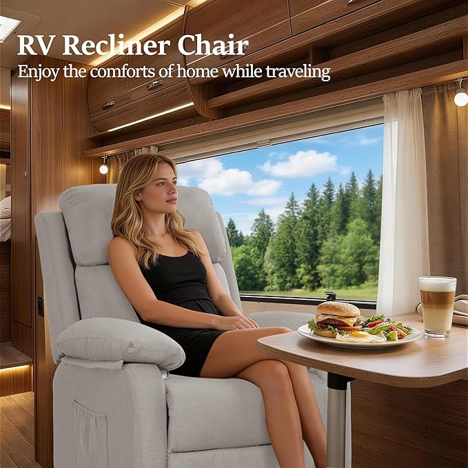Recliner Chair Living Room Chairs for Adults Padded Deep Seat Reading Chair with Side Pockets Small Recliners for Small Spaces Lounge Chair for Living Room Bedroom and RV (Linen)