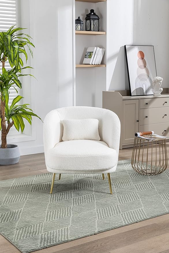 30.32 W Accent Chair Upholstered Curved Backrest Reading Chair Single Sofa Leisure Club Chair with Golden Adjustable Legs for Living Room Bedroom Dorm RoomIvory Boucle