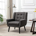 SSLine Linen Accent Arm ChairMid-Century Modern Upholstered Wingback Single Sofa Armchair Club Chair with Solid Wood Legs Thick Cushion for BedroomReadingLiving Room Chair (Dark Grey)