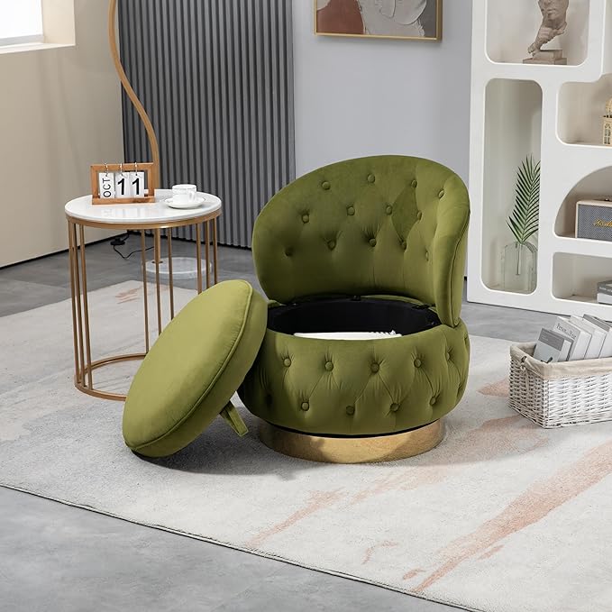 360 Degree Swivel Cuddle Barrel Accent Storage Chairs Round Armchairs with Wide Upholstered Fluffy Velvet Fabric Chair for Living Room Bedroom Office Waiting Rooms