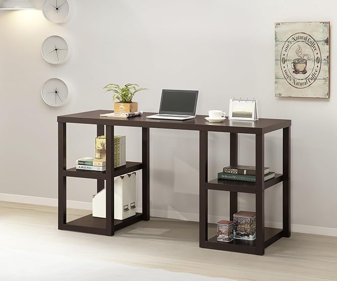 Penau Cappuccino Oak Desk with 4 Storage Shelves Melamine Paper Veneer Space Saving Design Mahogany Finish Perfect for Home Office