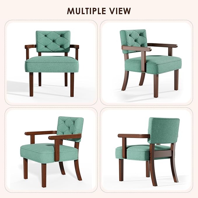 Versatile Accent Chair Small Side Arm ChairMid Century Oversize ArmchairUpholstered Wooden Accent ChairsTufted BackArmrestCushion for OfficeWaiting/Reading/Living Room Green