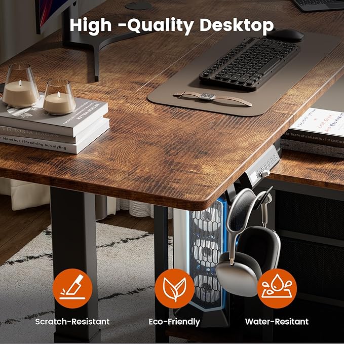 REAHOME Electric Standing Desk with Drawers 47 x 24 Inches Height Adjustable Sit Stand Desk with Storage 3 Memory Preset Home Office Computer Desk Printer Cabinet Cable Management Rustic Brown