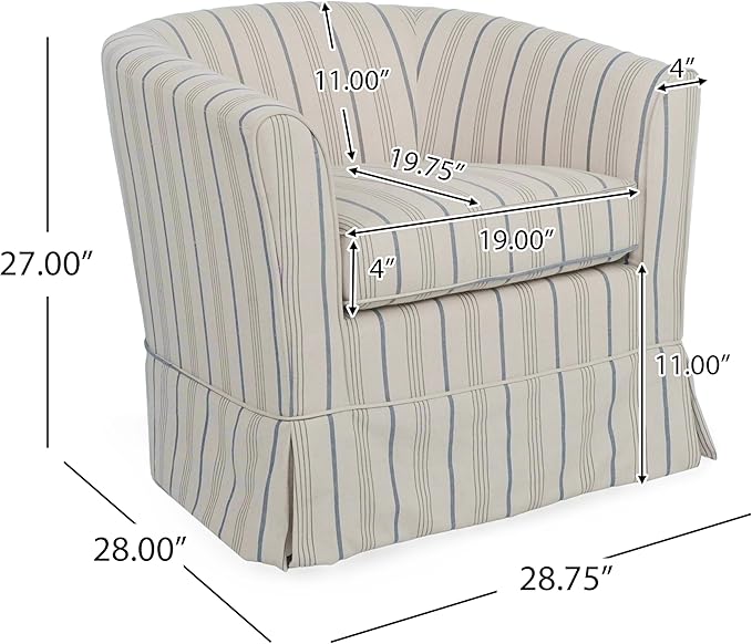 GDFStudio Swivel Accent Chair Upholstered Club ChairComfy Lounge Single Arm SofaModern Reading Chair for Living Room Bedroom Office28.75 x 28 x 27 300 Lbs Heavy Duty Beige Blue Stripe