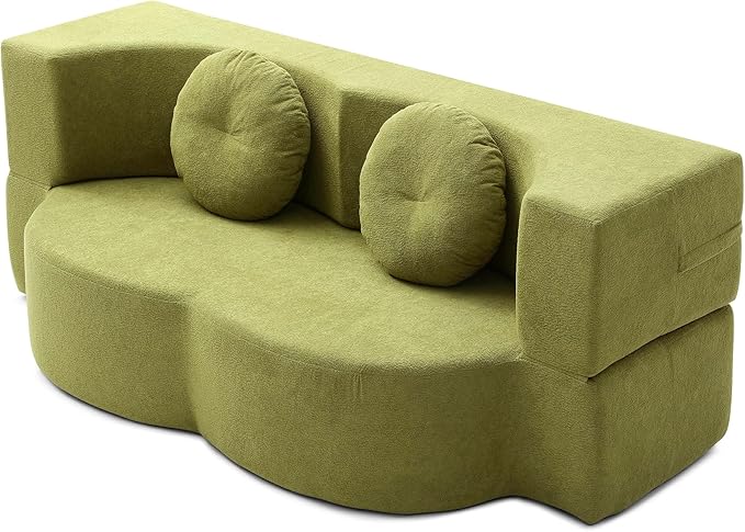 KEIKI 2-in-1 Folding Sofa Bed with Pillow Queen Sleeper Sofa Floor &amp Futon Loveseat Couch Foam Folding Mattress for Living Room Guest Use Office Apartment No Assembly Required Green