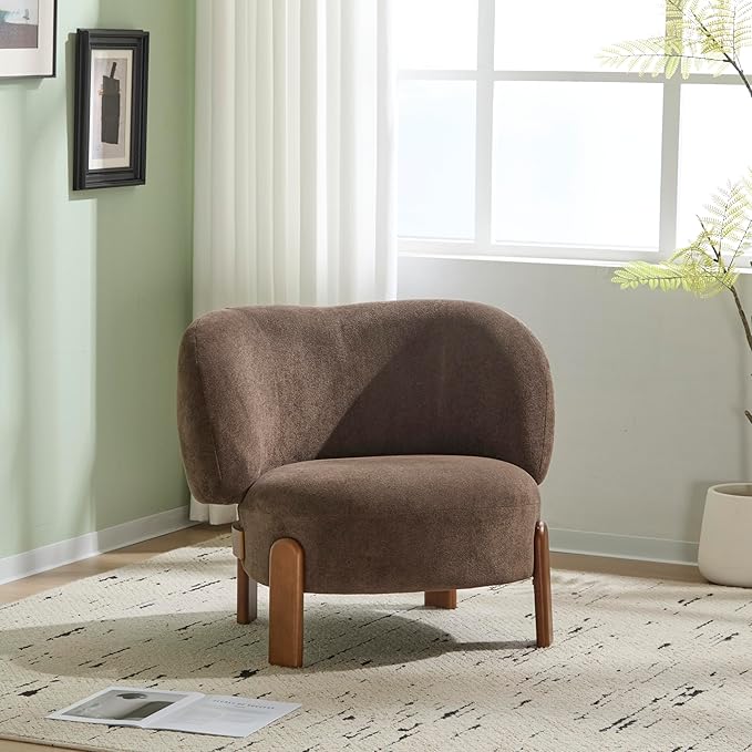 Christopher Knight Home Lily Solid Wood Wingback Accent Chair Fabric Upholstered Club Chair Curved Backrest Single Sofa Comfy Reading Lounge Chair for Living Room Soft Cushion Seating Dark Brown