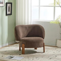 Christopher Knight Home Lily Solid Wood Wingback Accent Chair Fabric Upholstered Club Chair Curved Backrest Single Sofa Comfy Reading Lounge Chair for Living Room Soft Cushion Seating Dark Brown