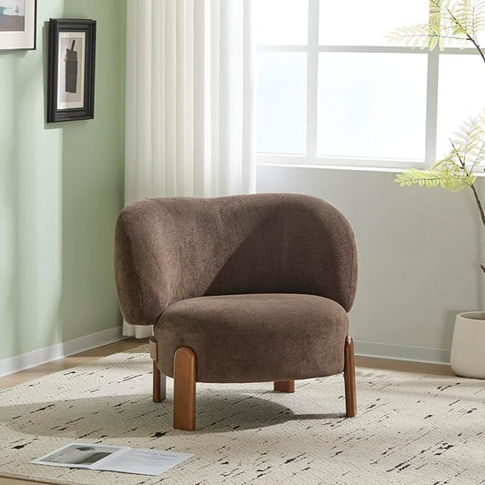 Christopher Knight Home Lily Solid Wood Wingback Accent Chair Fabric Upholstered Club Chair Curved Backrest Single Sofa Comfy Reading Lounge Chair for Living Room Soft Cushion Seating Dark Brown