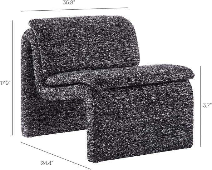 Modway Lume Curved Lounge Chair in Charcoal Boucle Fabric – Modern Upholstered Armless Accent Chair with Padded Cushion - Unique Slipper Chair for Bedroom or Living Room