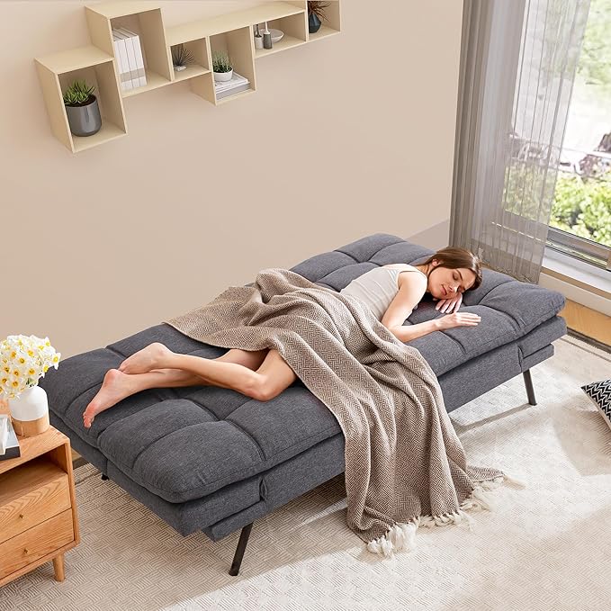 Hcore Futon Sofa Bed Memory Foam Sofa Bed 71 L x 31 W x 16 H Dark Grey