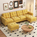 P PURLOVE Velvet Modern Large Sectional Sofa U Shape Upholstered Couch with Chaise Convertible Sofa Couch with Movable Ottoman for Living Room Apartment (Yellow)