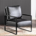 Mid-Century Modern Accent Chair with Metal Frame Black Faux Leather for Living Room Bedroom or Home Office