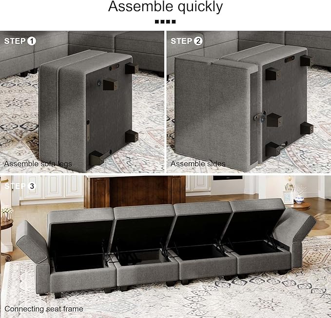 Belffin Fabric Modular Sectional Sofa Storage Ottoman Module Couch Side Sectional Free Configuration Ottoman Grey