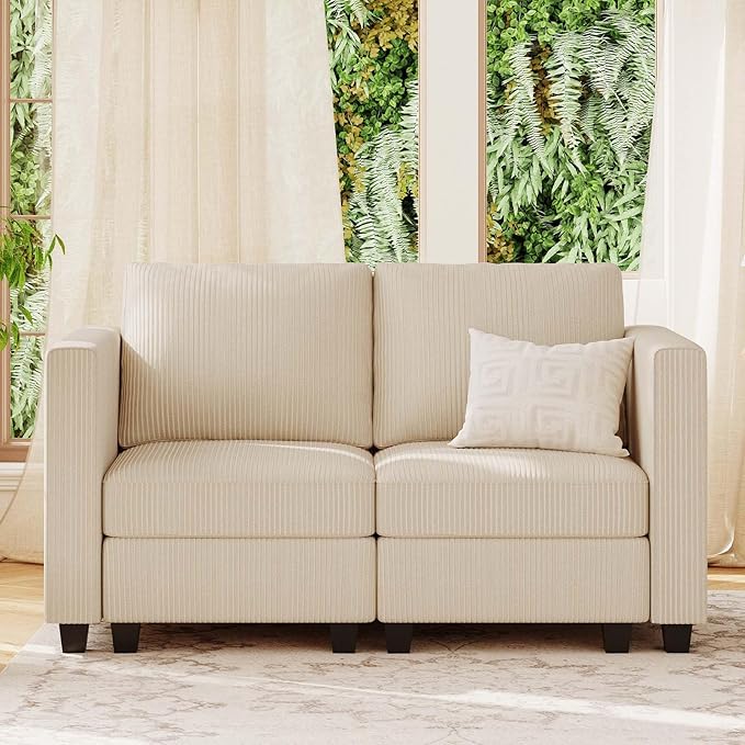 Belffin Corduroy Loveseat Luxury Modular Love Seat with Storage Modern Couch for Living Room Beige