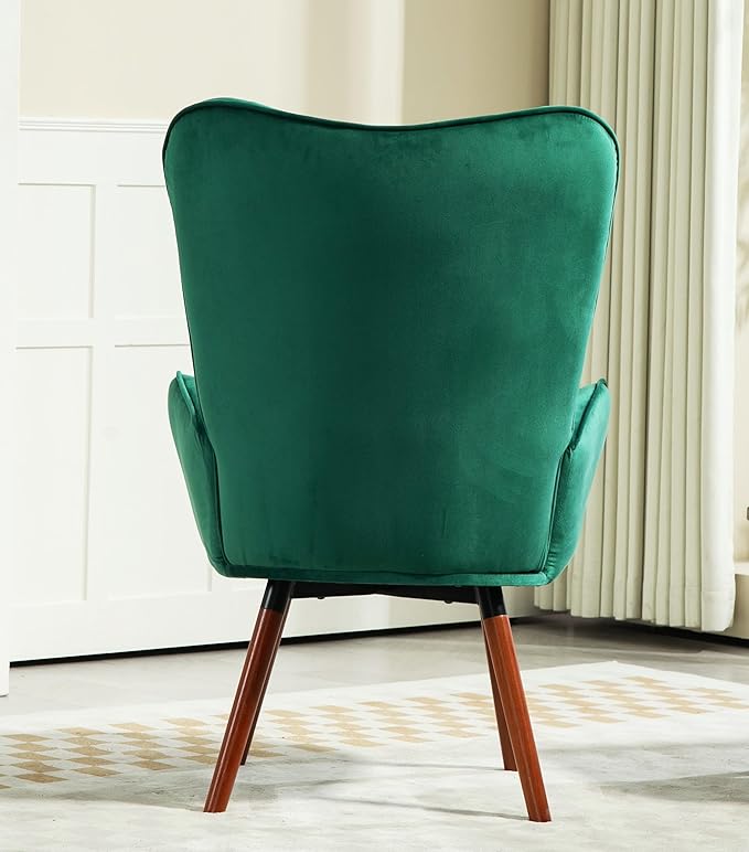 Chic Accent Arm Chairs for Living Room Bedroom or Home Office Button-Tufted Midcentury Armchair with Wingback Design and Splayed Legs Green