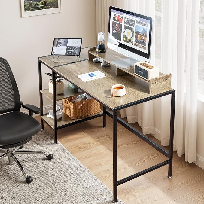 47-inch Computer Desk with Storage Shelf - Gray Ideal Gaming Desk for Bedrooms Small Spaces and Home Offices Modern Writing Desk for PCs.
