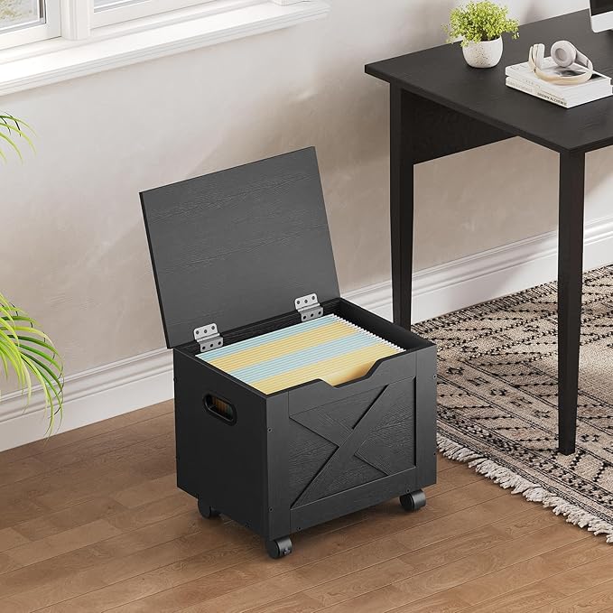 Rolling Filing Cabinet Small File Cabinet Under Desk with Single Drawer Hanging File Organizer for A4/Letter-Size Documents Organizer Box for Home Office Black FCBK4001
