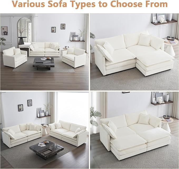 mikibama Luxury 2 Piece Sofa Set 2 Pieces of Loveseat Sofa Modern Chenille Comfy Cloud Couches Set for Living Room Office with 4 Armrest Pillows and 4 Toss Pillows Beige