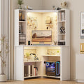 Corner Desk with LED Reading Lights L Shaped Computer Desk with Hutch &amp Shelves Triangle Home Office Desk w/ Charging Station for Work &amp Study File Cabinet Storage Bookshelf for Small Space